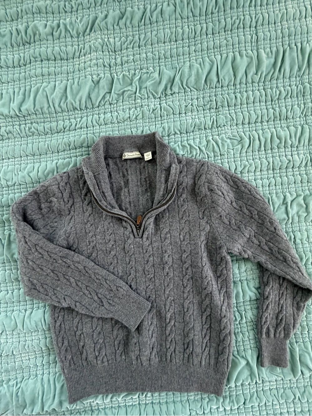 Donald Ross Men's Cable-Knit Half-Zip Sweater in Gray, 100% Lambs Wool-L